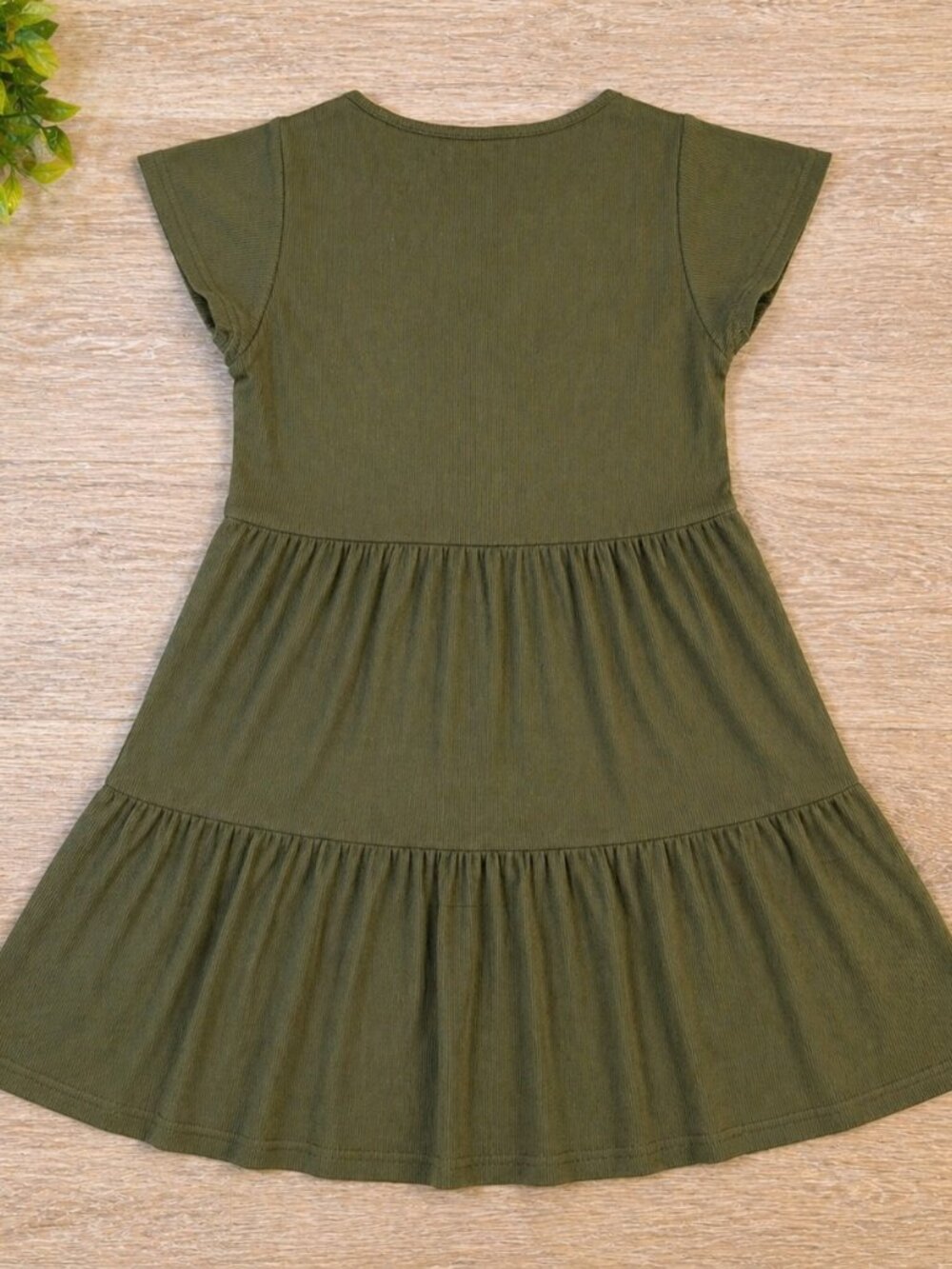 NWT SO Womens Medium Olive Green Tiered Mini Dress Ribbed Tie Front Boho Y2K - Picture 6 of 7